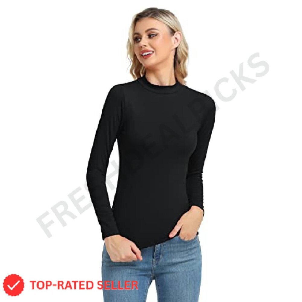 Long Sleeve Thermal Top Slim Fit Mock Neck Lightweight Layer Chic Minimal - Picture 3 of 7